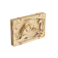 Diorama 3D en bois découpé au laser, motif dauphin, puzzle artistique océanique, décoration en bois naturel, cadeau artisanal pour enfants et adultes
