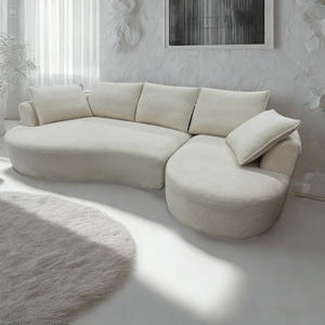 Juego de sofá de esquina Sherpa curvo de tela Simple nórdica modular seccional para Hotel/apartamento Villa sala de estar/comedor madera decorativa - Product Image 2