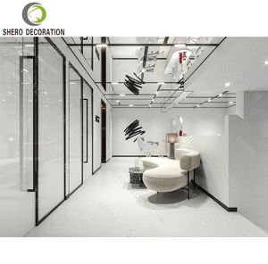 Modern Barber Shops Interior Design Custom Durable Barber Shop Wall Cabinet Hair Salon LED Light Reception Counter <b>for</b> Barber - Product Image 3