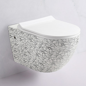Inodoro de Cerámica Suspendido de Gran Calibre con Diseño de Mármol para Montar en la Pared, Ideal para Casas Pequeñas - Product Image 2