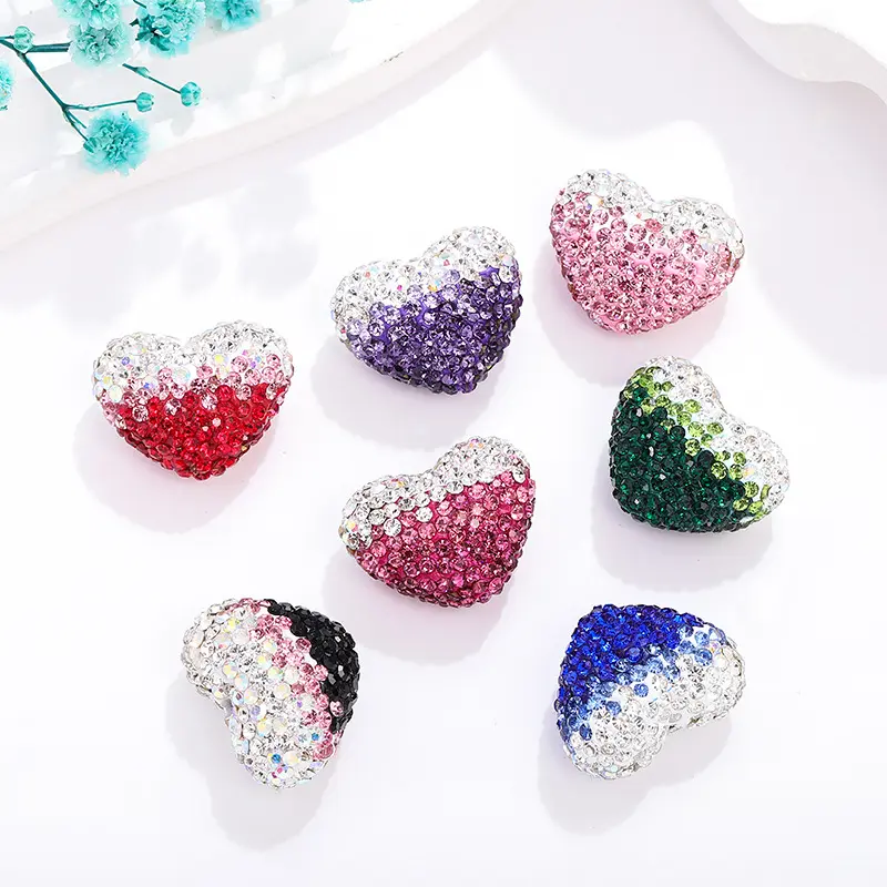 Nueva venta al por mayor brillante colorido amor diamantes de imitación bola cuentas 19*24mm para cadena de teléfono DIY o pulsera o llavero