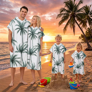 Toalla de playa con capucha de secado rápido, con estampado de palmeras, estilo europeo-americano, para uso transfronterizo, ideal para el verano y la playa, talla grande. - Product Image 2