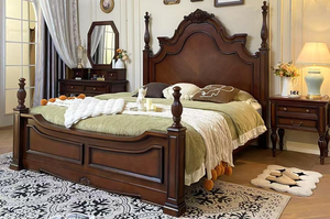 Traditional Mahogany <b>Queen</b> <b>Size</b> Storage <b>Bed</b> with Carved Legs and Arched Headboard Solid Wood <b>Frame</b> - Product Image 4
