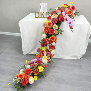 Offre Spéciale 2m fleurs rouges rangée coureur rouge orange <span class=keywords><strong>soie</strong></span> rose décoration de mariage populaire fleurs artificielles coureur - Product Image 1
