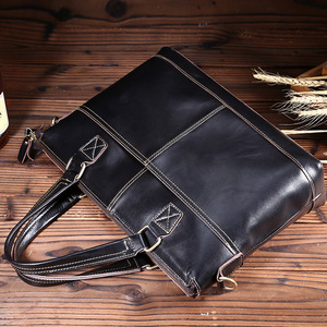 Porte-documents en cuir véritable pour hommes, sacoche pour ordinateur portable de 13 pouces, grande taille, couleur unie, sac à main d'affaires en cuir de vache, sac à bandoulière - Product Image 1