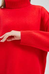 Pull à col roulé rouge pour femme, manches longues, tricoté, décontracté, pour l'hiver, 100% acrylique, anti-boulochage - Product Image 4