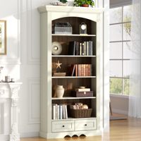 Bibliothèque haute arquée avec rangement, étagère à livres arquée à 5 niveaux de style farmhouse avec tiroirs, bibliothèque autoportante avec étagère réglable