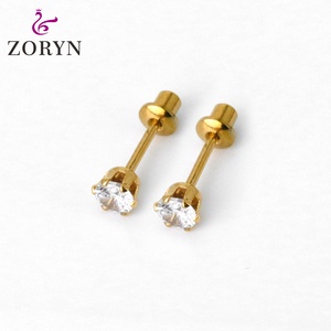 316LStainless Steel PVD 18K Gold Plated Screw <b>Back</b> Stud <b>Earrings</b> Cubic Zirconia Four Prong Hypoallergenic Brilliant Cut ForWomen - Product Image 1