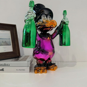 Decoración de escultura de botella de vino de hombre rico grande de pato <span class=keywords><strong>Donald</strong></span> electrochapado-diseño creativo compuesto de fibra de vidrio - Product Image 4