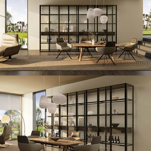 Organizador de armario abierto de madera de combinación portátil con marco de aluminio de metal convertible y puertas de espejo para uso en taller - Product Image 3