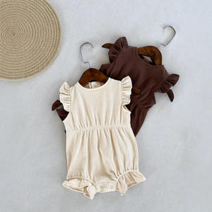 INS Style été bébé <span class=keywords><strong>combinaison</strong></span> <span class=keywords><strong>classe</strong></span> A pur coton Onesie avec manches flottantes et respirant pleine longueur barboteuse col tricoté - Product Image 2