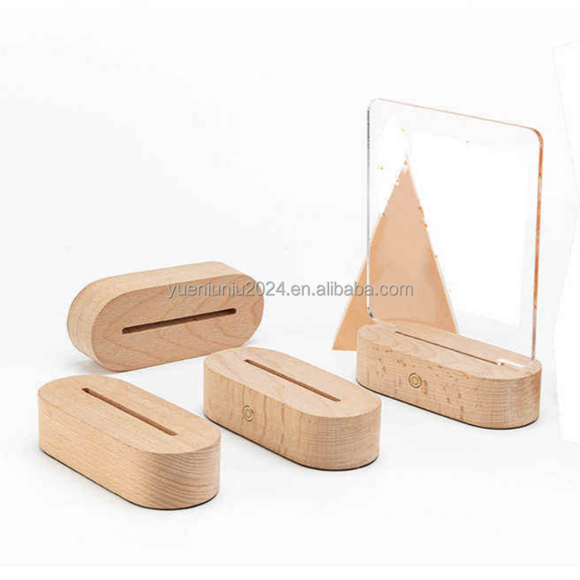 3A Mini Beech Wood LED Base Oval Shape Displaying Acrylic Crystal Modern Warm White Battery Powered Wooden LED