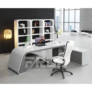 Mesa para móveis de escritório, mesa de design de luxuosa em forma de l, branca, moderna, gerenciador, ceo, escritório com armário lateral