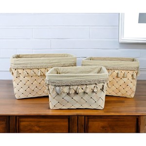 Set di tre cesti di vimini Beige e naturale con fodera in tessuto collezione HMS - Product Image 1