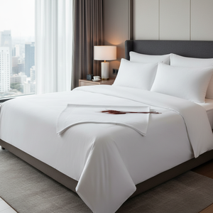 Juego de Ropa de Cama de Hotel de la Serie Percale, 83 Hilos, 100% Algodón, Logotipo Personalizado, Juego de 4 Piezas, Funda de Edredón, Sábana Plana, Sólido, 300 Hilos - Product Image 3