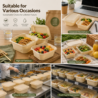 Conteneur alimentaire rectangulaire jetable écologique en amidon de maïs 1000 ml avec couvercle, sans BPA, micro-ondable, biodégradable pour BBQ/Sushi
