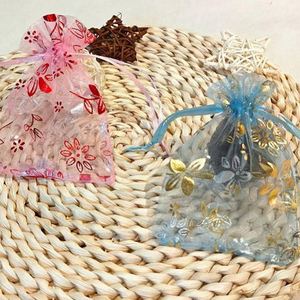 Pochette en organza estampée à chaud, imprimé Bauhinia, sacs cadeaux avec cordon de serrage 9x12cm, pochette pour bijoux et bonbons pour cadeaux de mariage - Product Image 3