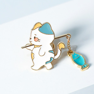 Animal dos desenhos animados Broche Pin para Meninas Coreano Esmalte Doce Gato Broches Peixe Banhado A Diamante Jóias De Casamento Dripping Oil Dress - Product Image 4