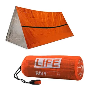 Sıcak satmak ucuz taşınabilir turuncu PE uyku tulumu su geçirmez acil Survival battaniye kamp çadır
