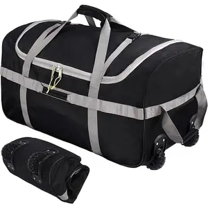 Custom Foldable Padded Duffle Bag with Wheels Collapsible Large Duffel Bag with Rollers for Camping Travel Gear