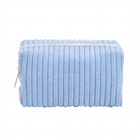Pochette de maquillage portable en peluche douce multicolore à rayures verticales, sac de rangement portable pour produits de soin de la peau et cosmétiques