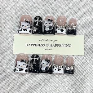 Faux ongles à presser faits main motif chat et canard, 10 pièces, réutilisables et en acrylique, avec colle - Product Image 5