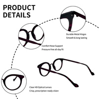 Montura de Gafas Unisex Redondas con Aro Completo, Lentes Ópticas de Moda, Lentes de PC Económicas y Personalizables para Lectura, Aptas para Todas las Formas de Rostro