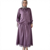 Ensemble Abaya 2 pièces pour femmes musulmanes, chemisier en satin violet poussiéreux et jupe longue en dentelle, taille plus, élégant et modeste