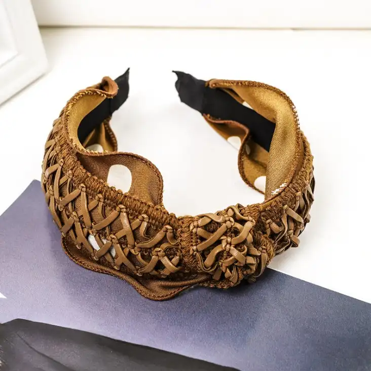 Retro headband fashion woollen yarn woven edge hair clip point cloth art in the middle knot hair accessories