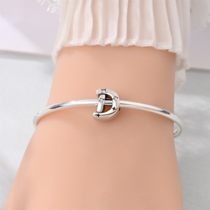 Abalorios de cobre plateado con letras del alfabeto y circonitas, 26 letras, compatibles con pulseras europeas, para joyería DIY con iniciales - Product Image 6