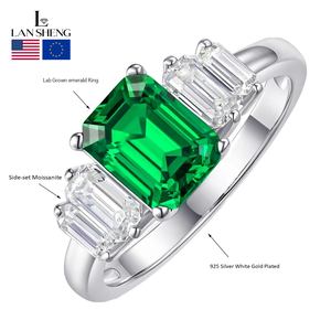 خاتم زمرد معمل مخصص باللون الفضي الأبيض المطلي بالذهب الذكرى السنوية هدية حفلات زمرد نمت مادة مقطوعة للنساء - Product Image 1