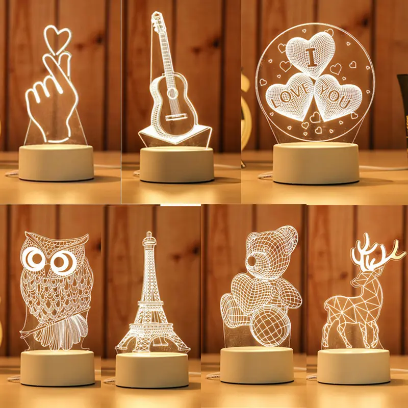 Idéias de novos produtos 2024 Logotipo personalizado DIY Night Light Criativo Cartoon 3d Night Lamp Aniversário Casamento Gift Set