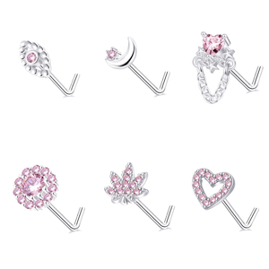 Venta al por mayor 20G Tornillo en forma de rosa CZ corazón hoja nariz anillo chapado en oro Piercing para el cuerpo joyería para mujeres - Product Image 1