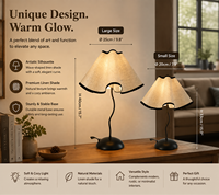 Lampe de table moderne en métal avec base en fer noir mat et abat-jour en lin crème ondulé pour une ambiance douillette dans la suite principale