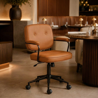 Chaise de bar de bureau ergonomique réglable en cuir PU couleur cognac avec structure en acier chromé pour usage commercial JOHOOFURNITURE