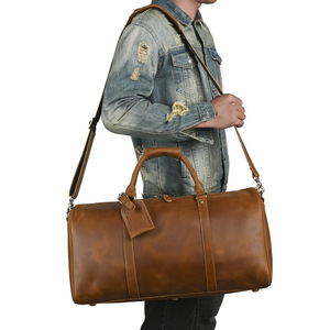 Bolsa de Viaje de Cuero Crazy Horse para Hombre, Bolsa de Hombro Cruzada Marrón de Gran Capacidad, Estilo Retro para Viajes de Negocios - Product Image 1