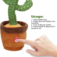 Cactus parlant en peluche, jouet doux et écologique, brodé, mignon et dansant – Meilleure vente