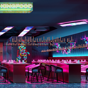 Diseño <span class=keywords><strong>de</strong></span> Interiores <span class=keywords><strong>de</strong></span> Restaurante Futurista Cyberpunk, Proyecto Llave <span class=keywords><strong>en</strong></span> Mano <span class=keywords><strong>de</strong></span> Bar y Espacio <span class=keywords><strong>de</strong></span> Comedor con Iluminación LED <span class=keywords><strong>de</strong></span> Neón Personalizada y Renderizado 3D - Product Image 2