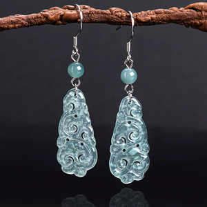 Natural genuine A-grade jadeite blue water As expected <b>earrings</b> S925 <b>silver</b> ice-grade jade <b>earrings</b> ancient style <b>earrings</b> - Product Image 1