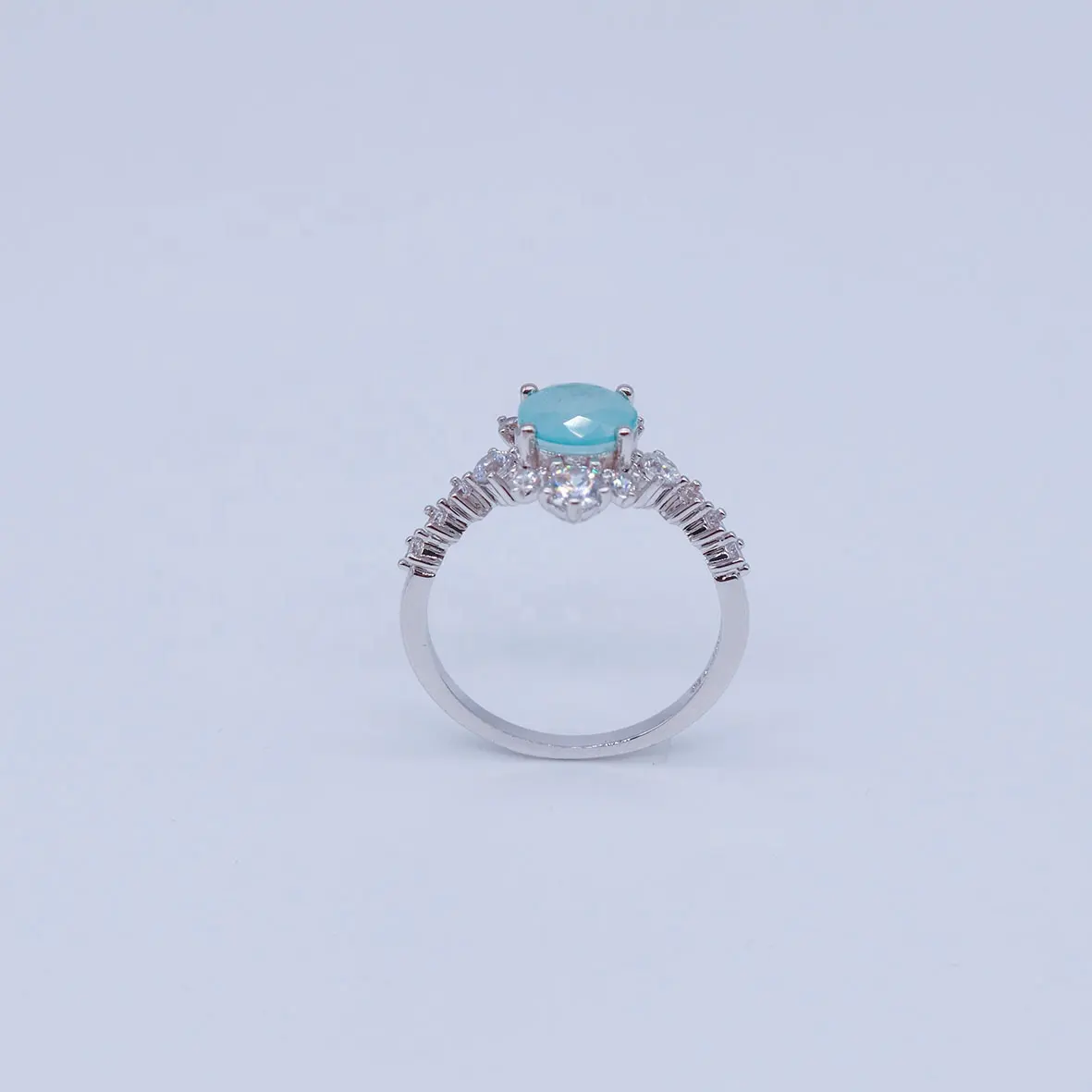 Fashionable Custom Sterling Sky Blue Agate Stone Zircon Jewelry 925 Silver Rings