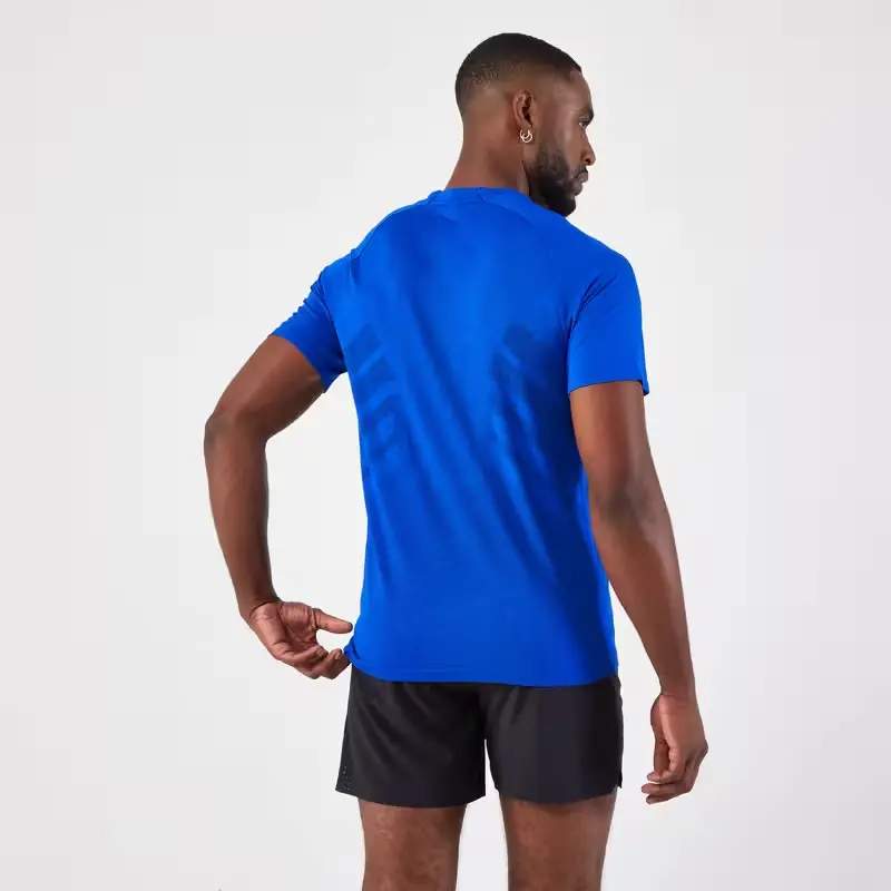 Camiseta masculina de 100x100m, camiseta esportiva para corrida, secagem rápida, com elastano e azul, preço de atacado, para exercícios