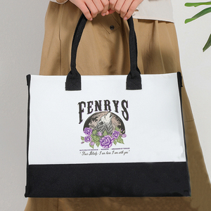 Sac de plage en toile personnalisé grand format avec motif « I Am Here I Am With You Throne Of Glass Merch », cadeau monogrammé - Product Image 1