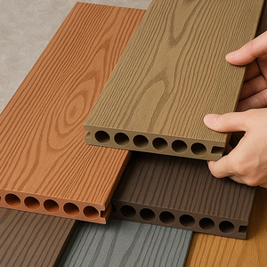 Nouveau revêtement de <span class=keywords><strong>terrasse</strong></span> composite creux en PVC imperméable de 18 mm, WPC, <span class=keywords><strong>bois</strong></span> co-extrudé, facile à installer, pour extérieur et jardin - Product Image 4