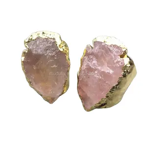 RM4773 Raw Rose Quartz Crystal Arrowhead Arrow Head Adjustable Wide Band Finger Rings Gold Plated Bohemian Chic Jewelry Gift