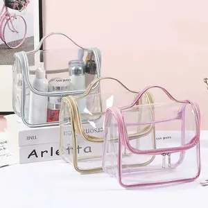 Benutzer definierte PVC wasserdicht tsa genehmigt wasserdichte transparente rosa Make-up-Tasche Reise Männer klare kosmetische Kultur beutel mit Griff