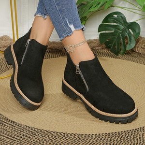 <span class=keywords><strong>Botas</strong></span> de Mujer con Punta Redonda, Cierre Lateral de Cremallera, Estilo Retro, <span class=keywords><strong>Botas</strong></span> Cortas <span class=keywords><strong>para</strong></span> Mujer - Product Image 1