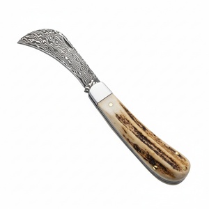 Cuchillo de Bolsillo BK Stag Horn Damascus Personalizable, Grado OEM, Hoja Plegable de Acero Inoxidable Afilada como una Navaja, G10, para Camping y Senderismo FB146 - Product Image 1