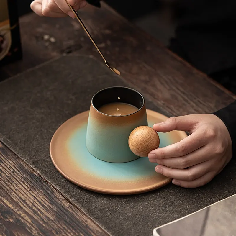 핫 세일 세라믹 젖빛 커피 컵과 접시 세트, 애프터눈 티 머그잔, 작고 절묘한 가정용 우유 아침 식사 컵