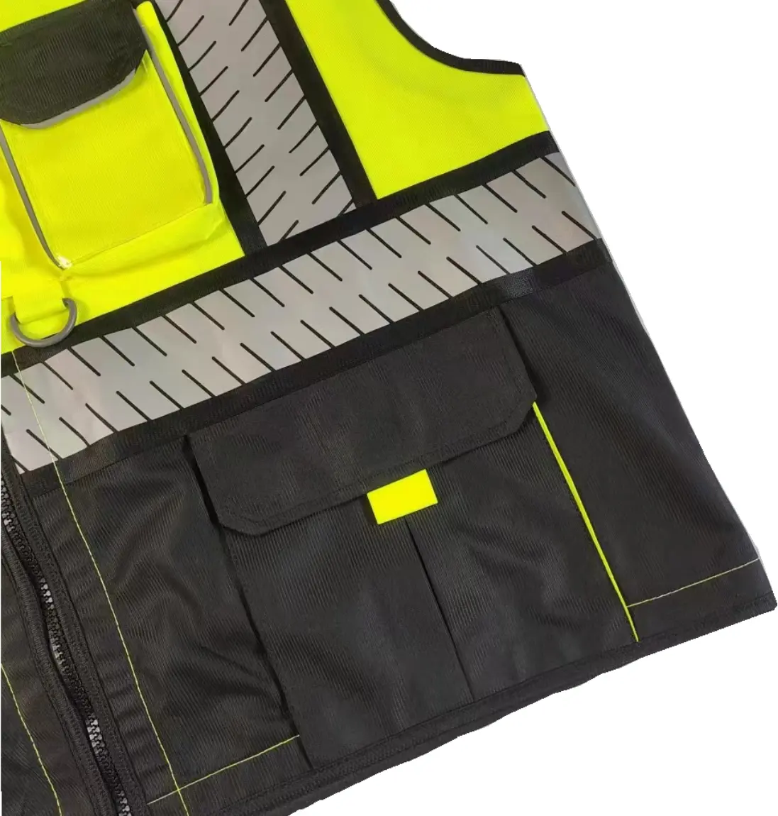 ANSI/ISEA construcción carretera advertencia noche ropa de trabajo uniforme reflectante Hi Viz cremallera Multi-Bolsillo Chaleco de seguridad de malla