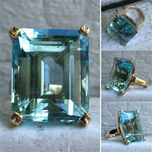 Anel de Aquamarine Natural em Ouro Amarelo para Mulheres, Grande Joia de Noivado, Presente - Product Image 4